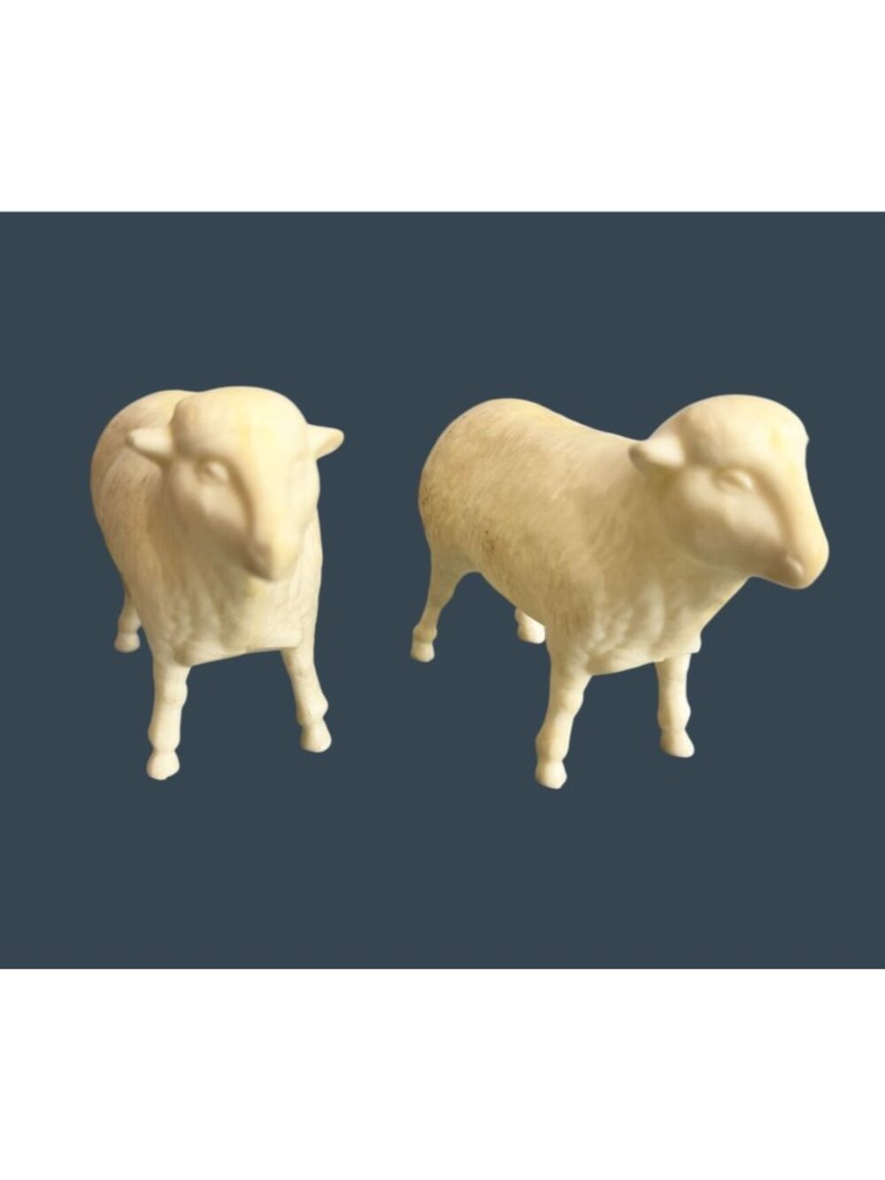 Vintage Pair Hard Plastic Nativity Sheep 4" White Christmas Replacement Figures - Picture 7 of 9